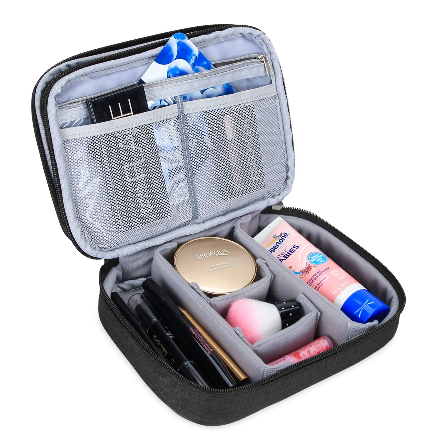 Teamoy Travel Makeup Brush Case(up to 8.8"), Professional Makeup Train Organizer Bag with Handle Strap for Makeup Brushes and Makeup Essentials-Medium, Black(No Accessories Included)