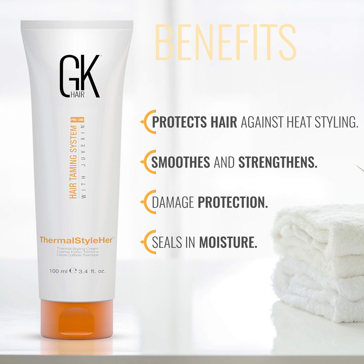 GK HAIR Global Keratin Moisturizing Shampoo and Conditioner Set 100ml I ThermalStyleHer - 100ml/3.4oz I Organic Argan Oil Hair Serum For Frizz Control Dry Damage Hair Repair 10ml