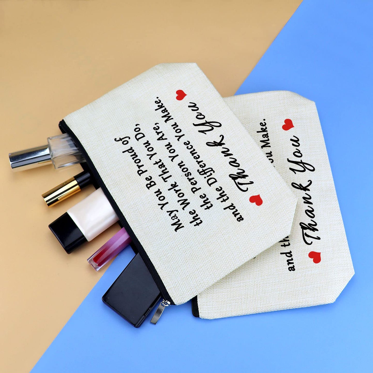 2 Pcs Thank You Gift Makeup Bag for Women Inspirational Gift for Employee Volunteer Social Worker Nurse Teacher Appreciation Gifts Thanksgiving Graduation Christmas Gift Cosmetic Bag Travel Pouch