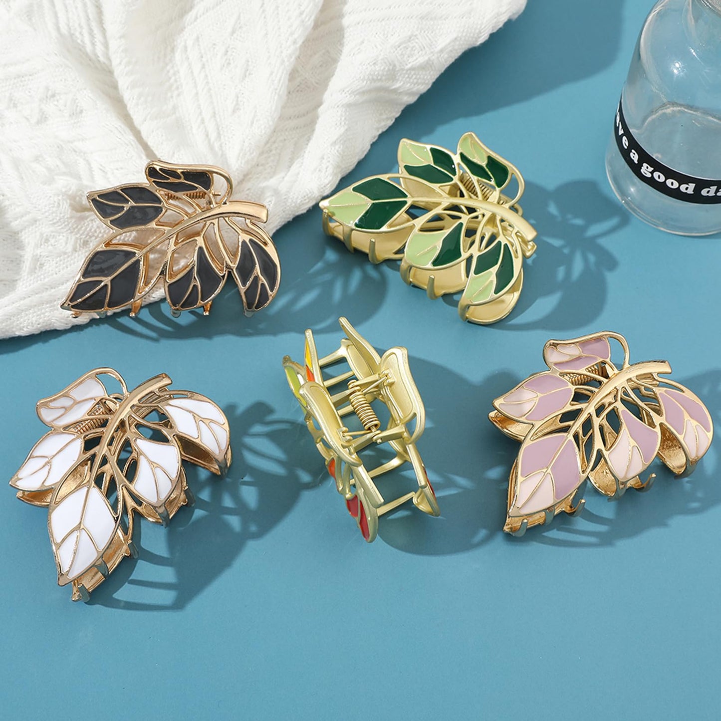 Eddie Munson Flower Leaf Hair Claw Clips Set for Women Girls-Butterfly Metal Large Hairpin Claw Clips-Hair Accessories for Thin Hair Thick Hair Long Hair Short Hair for Girls Women (5 PCS Leaf)