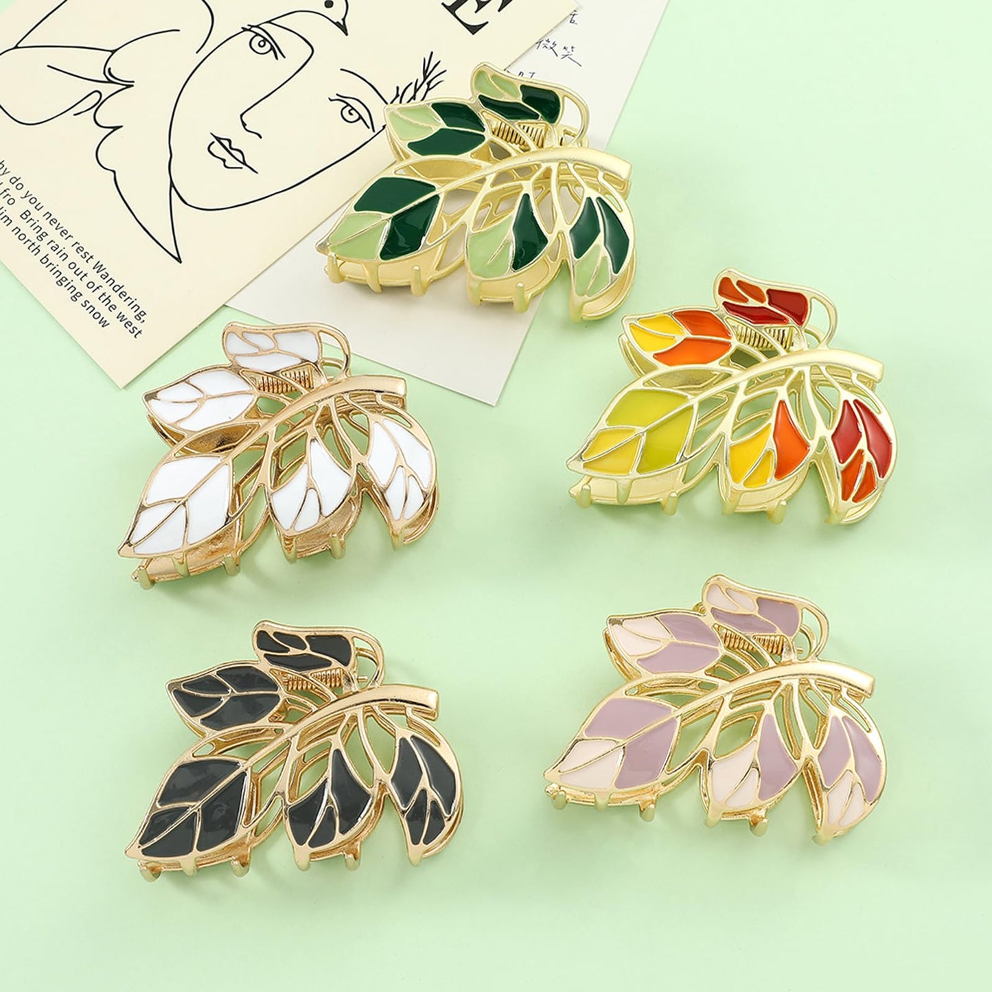 Eddie Munson Flower Leaf Hair Claw Clips Set for Women Girls-Butterfly Metal Large Hairpin Claw Clips-Hair Accessories for Thin Hair Thick Hair Long Hair Short Hair for Girls Women (5 PCS Leaf)