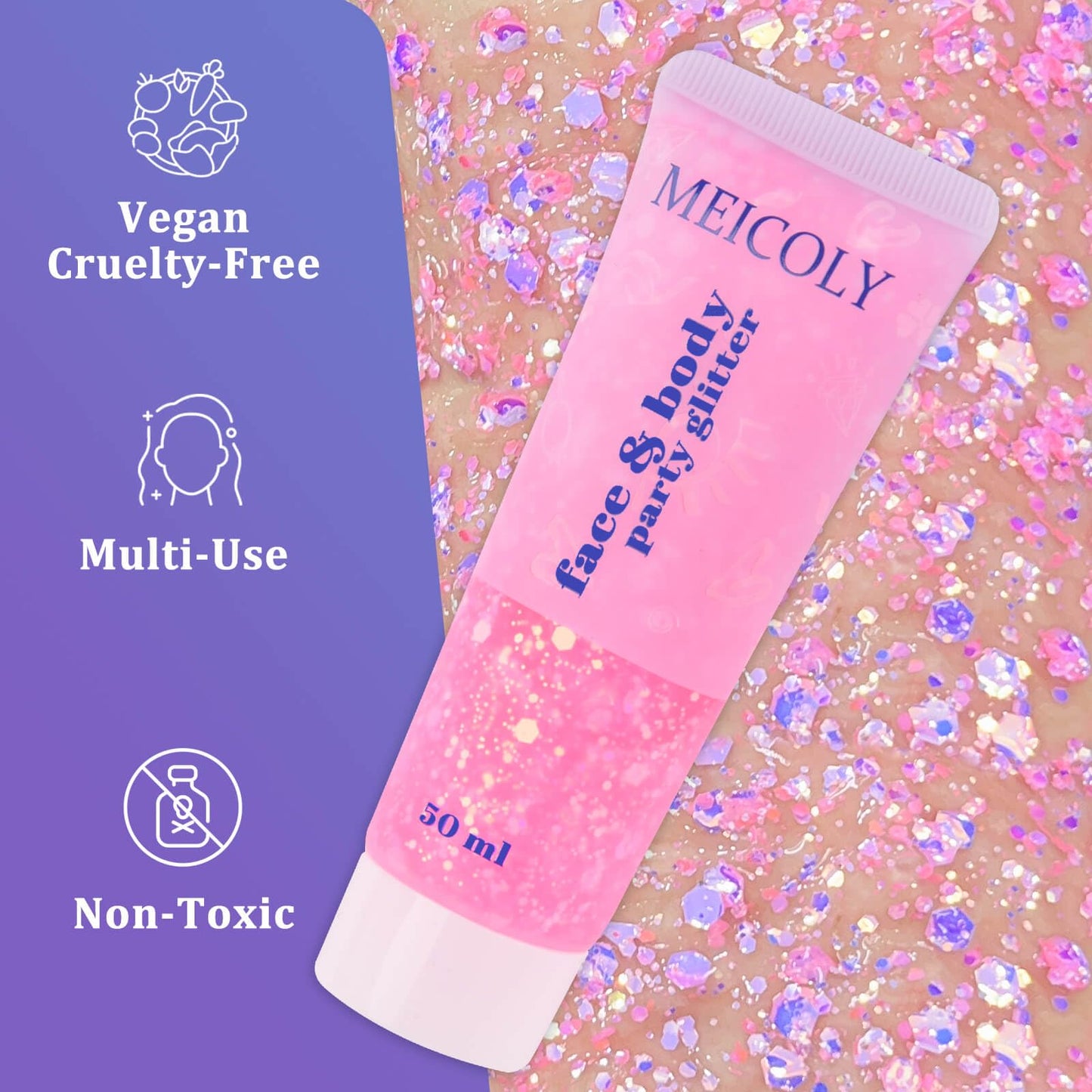 MEICOLY Chameleon Light Pink Body Glitter,Chunky Face Glitter Paint,Color Changing Mermaid Face Glitter Gel,Holographic Glitter Sequin for Face Body Hair,Festival Party Cheer Glitter Makeup,50ml