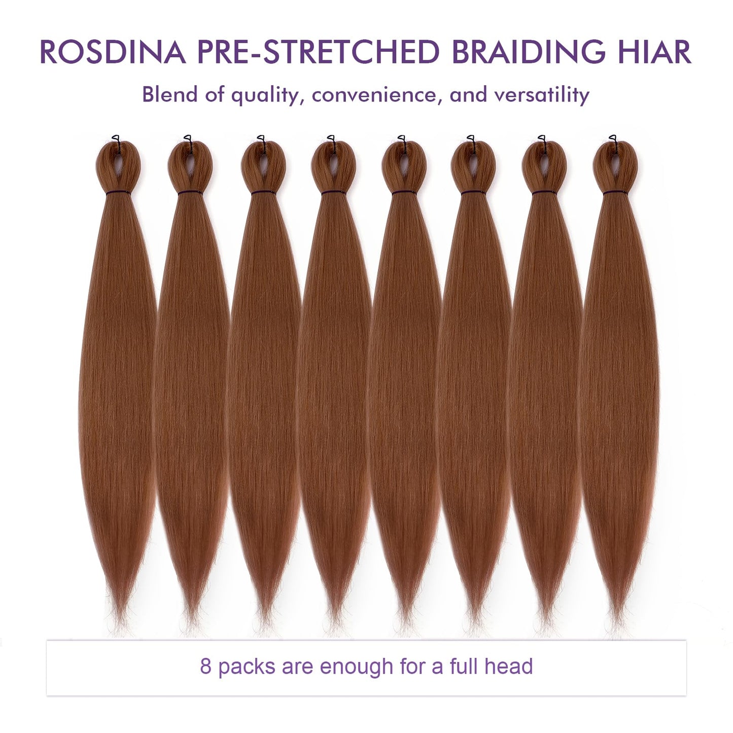 ROSDINA Pre-stretched Braiding Hair - 26 Inch 8 Packs Brown Super Long Braiding Hair For Twist or Box Braids, Yaki Texture Hot Water Setting Synthetic Braiding Hair Extensions (26 Inch, 30-8P)