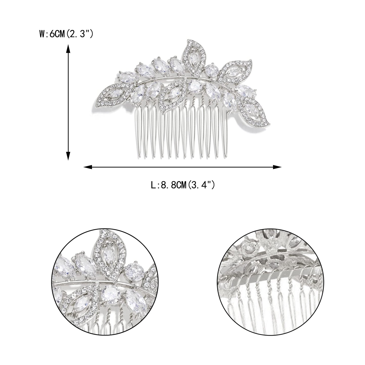 EVER FAITH Wedding Cubic Zirconia 5 Leaf Wing Hair Comb for Women, Elegant Marquise CZ Hair Accessories Clear Silver-Tone