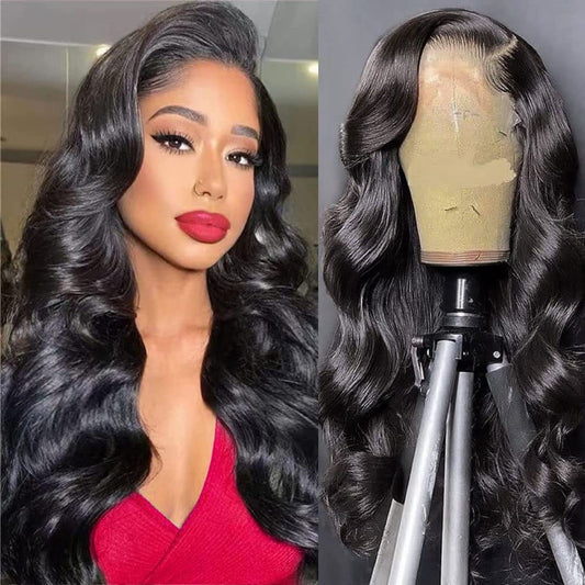 UYGLJK Body Wave Lace Front Wigs Human Hair Pre Plucked 180 Density 18 Inch 13x4 HD Transparent Frontal Glueless Wigs Human Hair with Baby Hair Natural Hairline Human Hair Wigs for Black Women