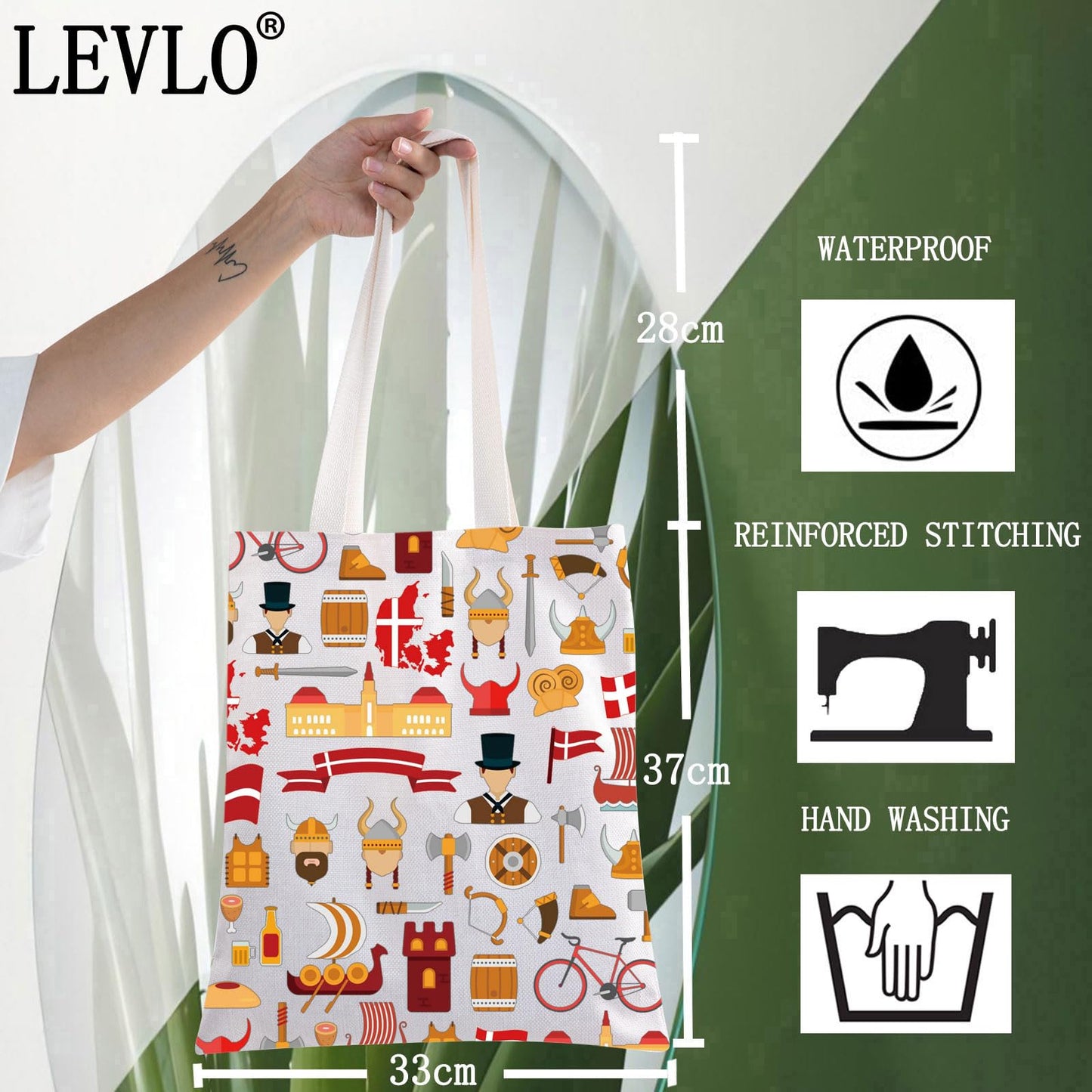 LEVLO Denmark Travel Culture Gift Danish Theme Travel Pouch Bag Europe Denmark Landmarks Gift Denmark Souvenir Gift (Denmark Tote)