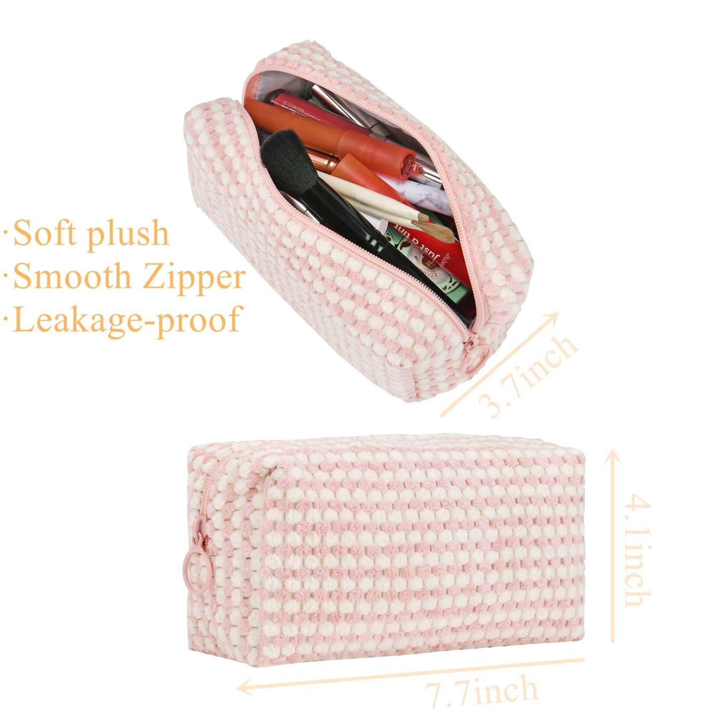 Yunhuy 2PCS Makeup Bag Comfy Cosmetic Bag Set for Women Girls,Large Capacity Travel Makeup Pouch,Toiletry Bag,Portable Makeup Organizer with Double Zipper (Pink)