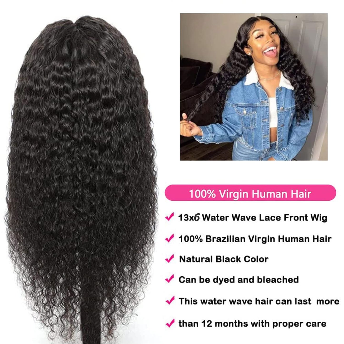 JISHUN 13x6 HD Transparent Deep Wave Lace Front Wigs Curly Human Hair Wigs for Women Glueless Brazilian Curly Lace Frontal Wigs Human Hair Pre Plucked With Baby Hair (Blackdeep, 18inch)