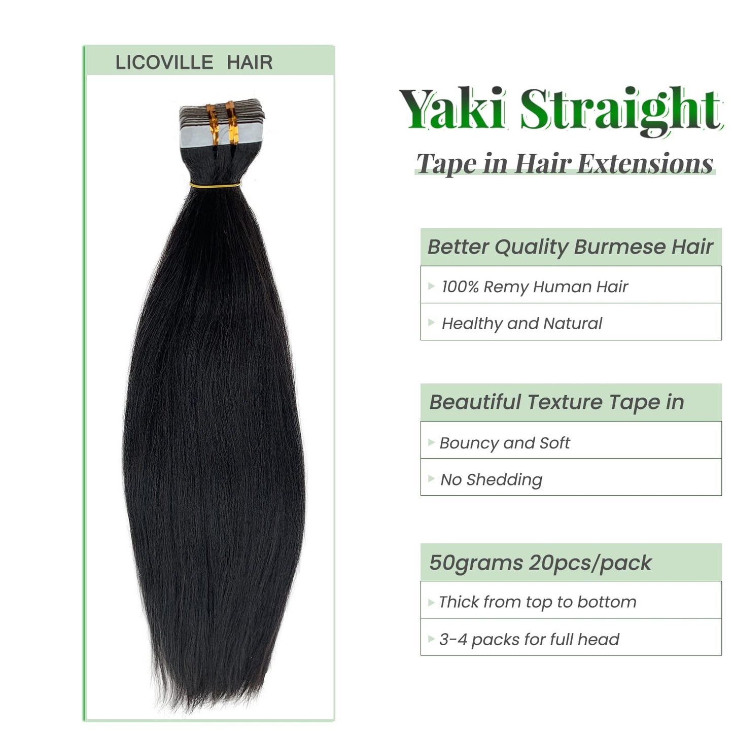 Tape in Hair Extensions Yaki Straight Invisible Black Tape in Hair Extensions Human Hair for Black Women 24 Inch Long Straight Natural Color Real Human Hair Light Yaki Tape in Extensions