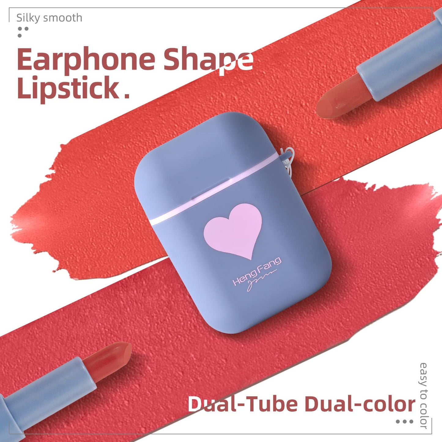 ZSeeY 2Set/Lot Earphone Shape Lipstick Set, Waterproof Long Lasting Velvet Moisturizing lip stain Dual-color Lip Gloss Primer, Non-stick Cup Nude Colors Matte Lips Make Up Gift Kit for Girls