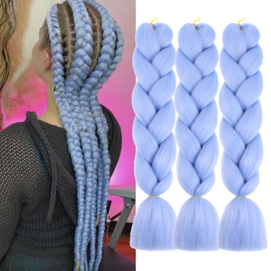 FYRLNA 3 Packs 24 Inch Jumbo Braiding Hair Soft High Temperature Resistance Synthetic Hair Extensions for Women 24 Inch Ombre Jumbo Braiding Hair Twist Crochet Braids Hair (24 Inch (Pack of 3), light blue)