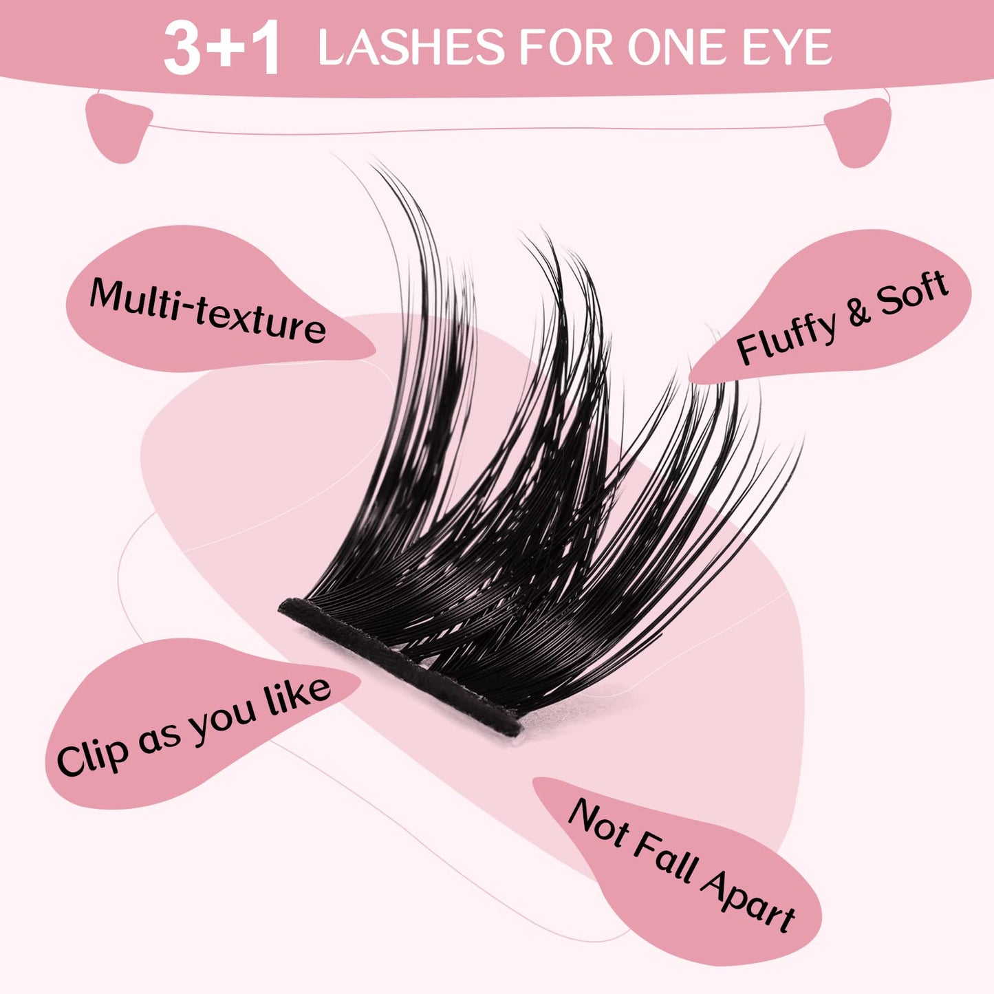 Cluster Lashes 72 Pcs Lash Clusters DIY Eyelash Extension Individual Cluster Eyelashes Blush Style Self-Application Fluffy Super Thin Band Reusable Soft & Comfortable(Blush-D-16mm)