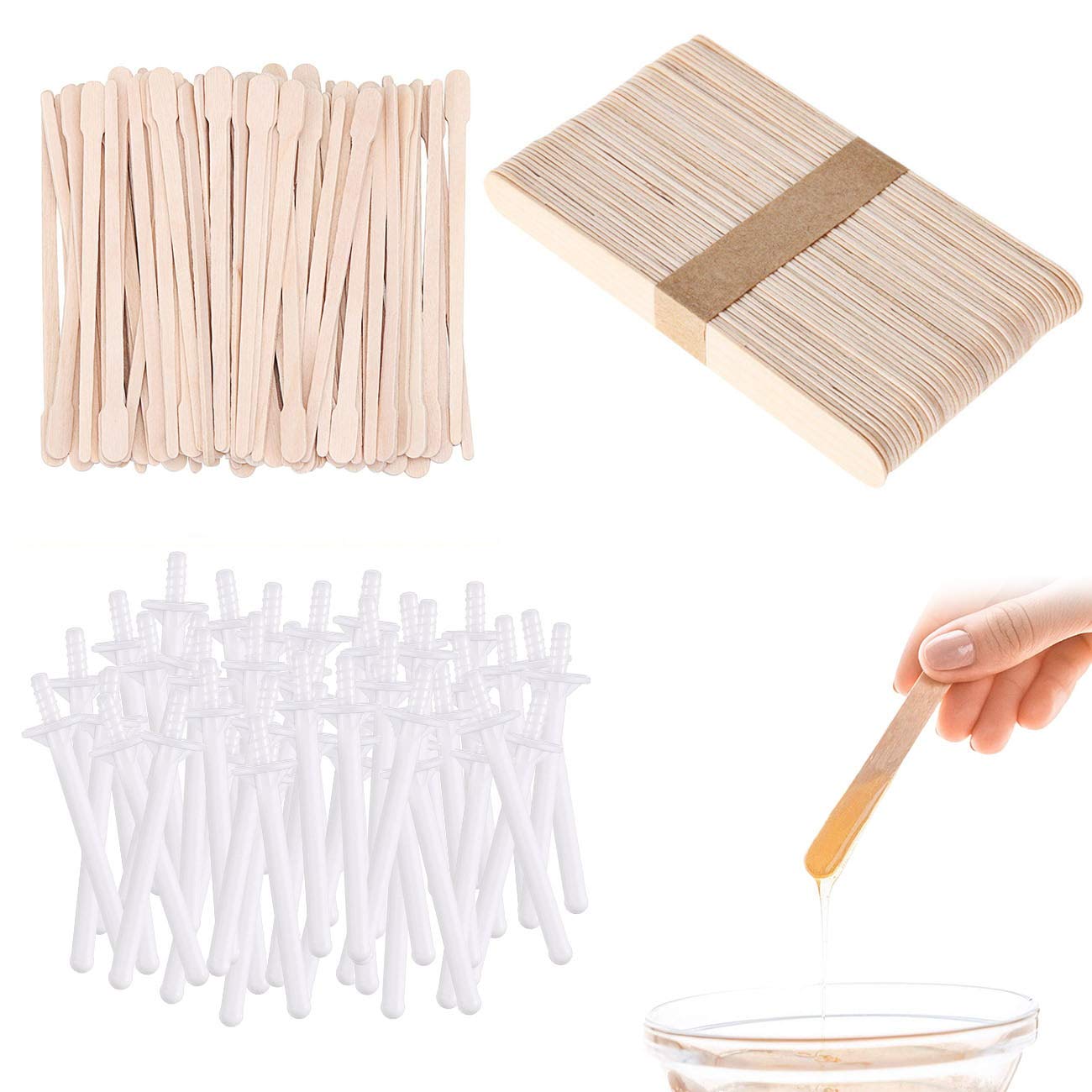 250 pcs wooden wax sticks wax applicator sticks wooden craft sticks wax spatula eyebrow hair removal wooden small spatula sticks and 50 Pieces nose wax applicators sticks for nose hair removal