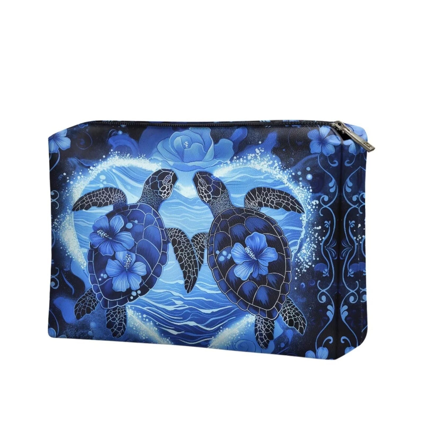 ELEDIZI Floral Sea Turtle Makeup Bag for Purse Travel Toiletry Bag for Women Carry On Waterproof Zippered Cosmetic Bag Pu Leather Skin Care Bag Multifunctional Storage Bag for Small Items,Keys,Liptick