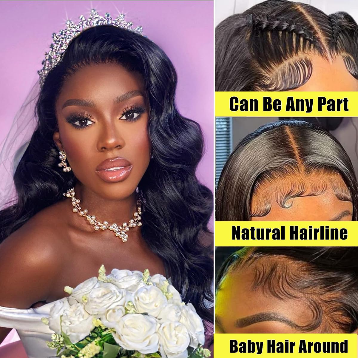 UYGLJK Body Wave Lace Front Wigs Human Hair Pre Plucked 180 Density 18 Inch 13x4 HD Transparent Frontal Glueless Wigs Human Hair with Baby Hair Natural Hairline Human Hair Wigs for Black Women