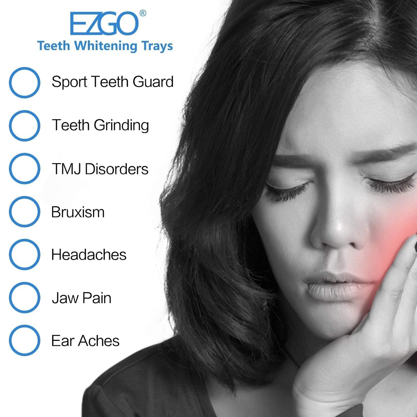 EZGO Teeth Whitening Gel Refill Pack and Remineralization Gel Teeth Whitening LED Light Mouth Tray Combo, Non-Sensitive Teeth Whitener Sets Helps to Remove Smoking, Coffee, Wine Stains