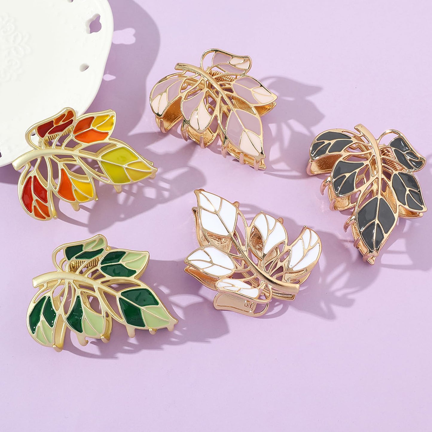 Eddie Munson Flower Leaf Hair Claw Clips Set for Women Girls-Butterfly Metal Large Hairpin Claw Clips-Hair Accessories for Thin Hair Thick Hair Long Hair Short Hair for Girls Women (5 PCS Leaf)