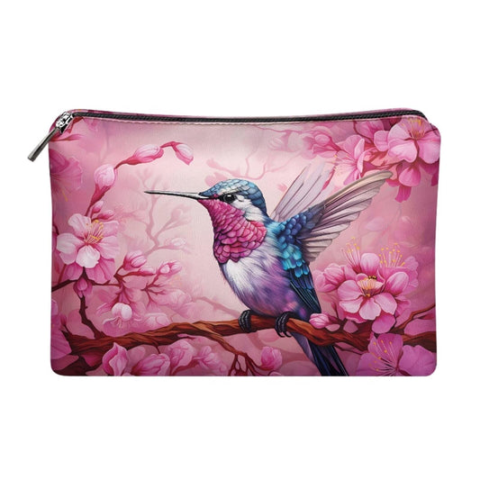 ELEDIZI Hummingbird Makeup Bag Cherry Blossom Makeup Purses Cosmetic Case for Cute Bags for Teen Girls Pu Leather Clutch Bag Pink Toiletry Bag for Women Aesthetic Skincare Bag Travel Lipstick Pouch