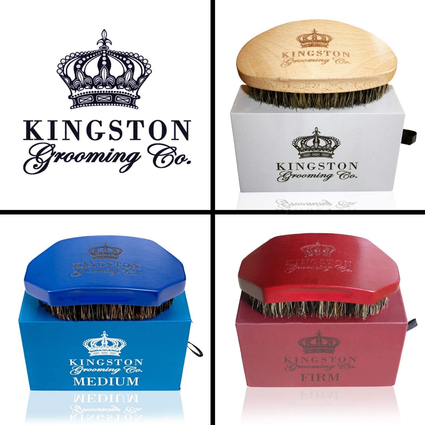 Kingston Grooming Co. Premium Boar Hair Brush Bundle- Original, Medium & Firm! Wave Brushes for Men- Boar Hair Brush for Men, Perfect Edge Brush and Hair Waver, 360 Waves Brush - Travel Case Included!