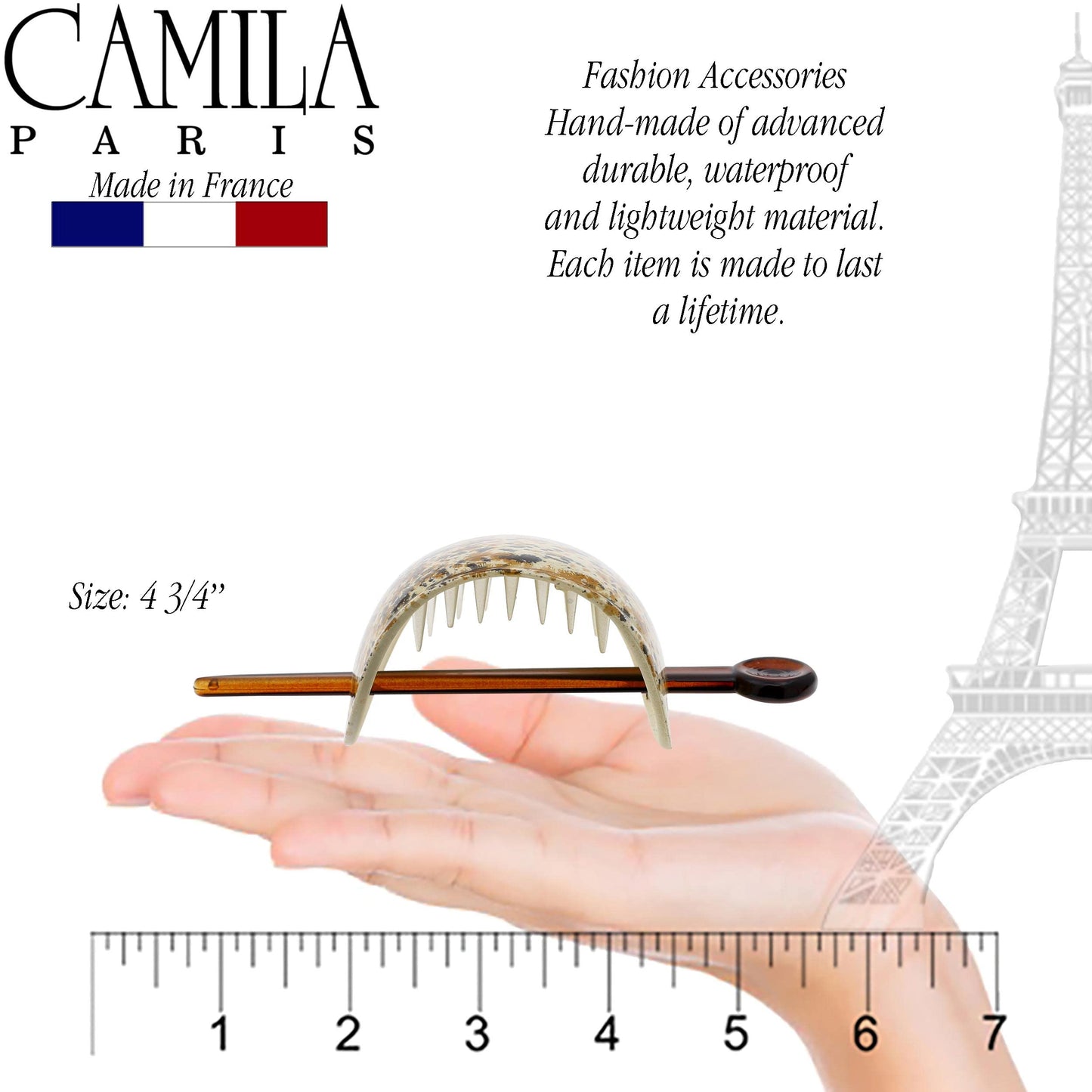 Camila Paris CP3342 French Hair Bun Holder Cover Cap Hair Updo, Camouflage, Hair Pin Thru, Strong Hold Grip Hair Clips for Women, No Slip and Durable Styling Girls Hair Accessories, Made in France