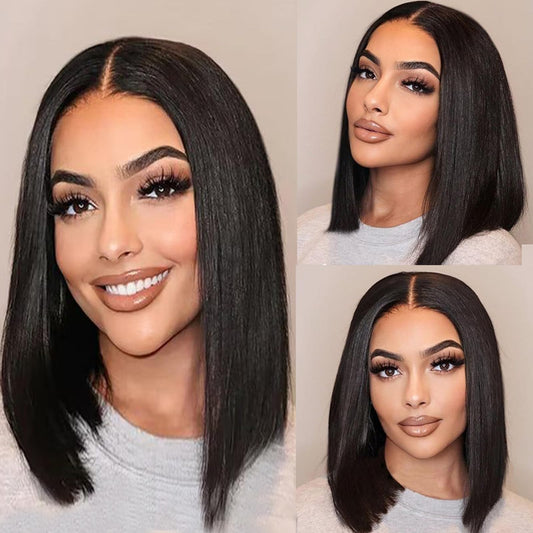 Vlliyava Bob Wig Human Hair for Women, 13x4 Pre-Plucked HD Transparent Lace Front Wigs,180% Density Short Straight Black Bob Wigs (14inch)