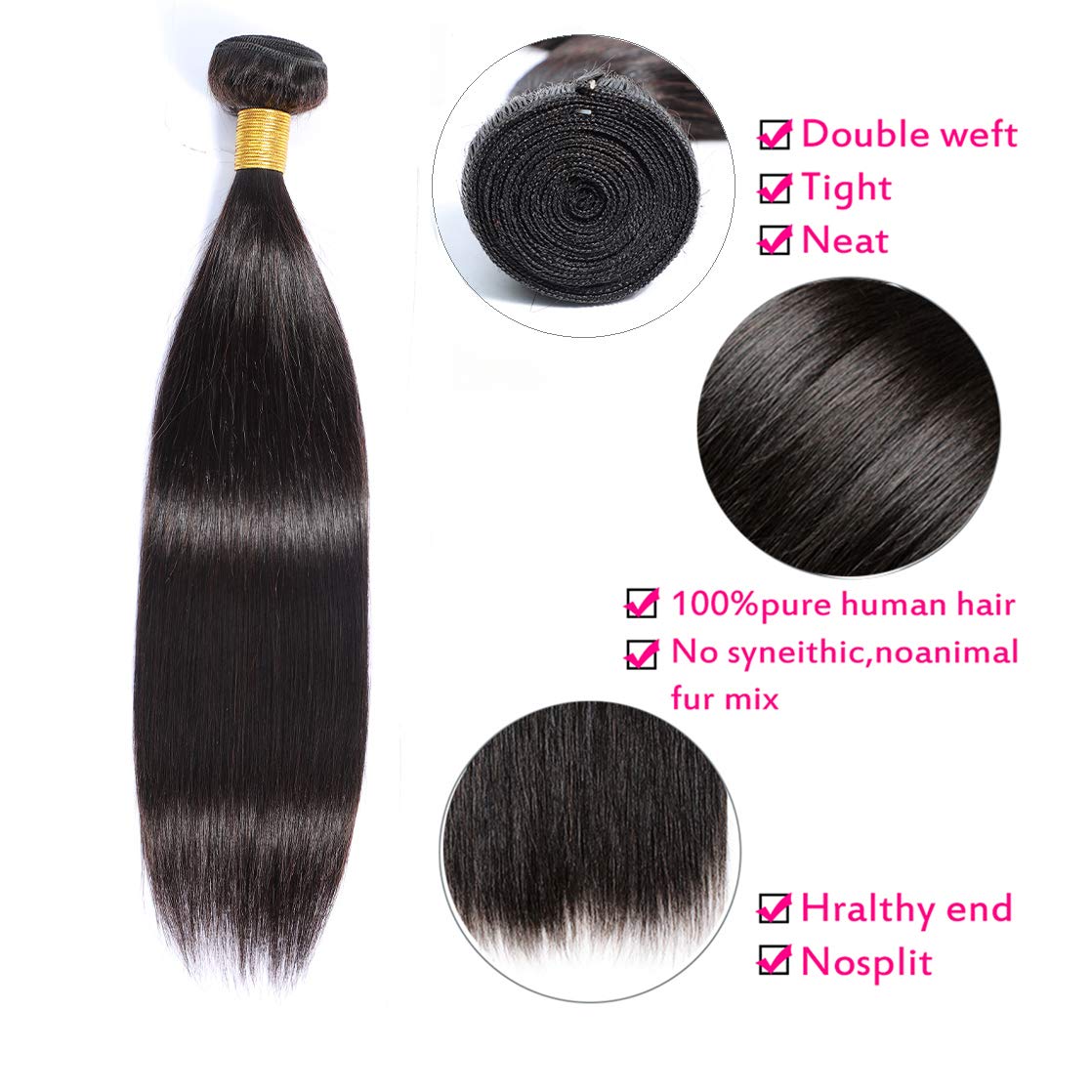 Selina Brazilian Virgin Hair Straight 8 8 8Inch (100g/3.52Oz,Natural Black Color) Human Hair Weave 100% Unprocessed Human Hair Bundles Straight Remy Hair Extensions Natural Black (8" 8" 8", Straight)