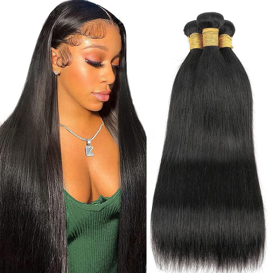 Human Hair Bundles 10A Brazilian Straight Human Hair Bundles 12 14 16inch 100% Unprocessed Virgin Human Hair Straight Weave Bundles Raw Human Hair 3 Bundles Deals Natural Black for woman