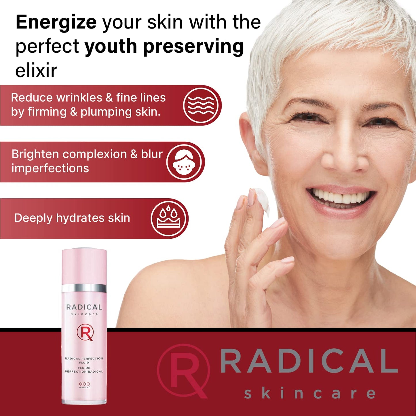 Radical Skincare Perfection Fluid - 2 in 1 Anti-Aging Serum Lotion - Energizes, Brightens, & Blurs Imperfections - For All Skin Types Including Sensitive Skin - Paraben & Cruelty Free (1 oz)