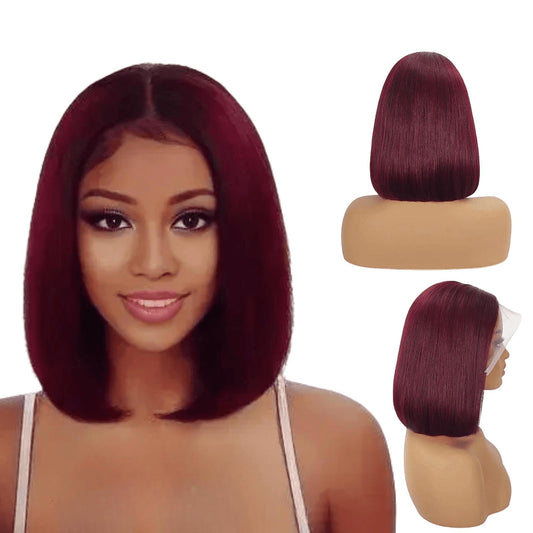 BOELYNN 99j Burgundy Bob Wig Human Hair 13x4 Lace Frontal 100% Real Hair Shoulder Length Wig 180% Density Dark Red Bob Wig Short Human Hair Wigs for Black Women Elastic Band Attached Inside 12 Inch