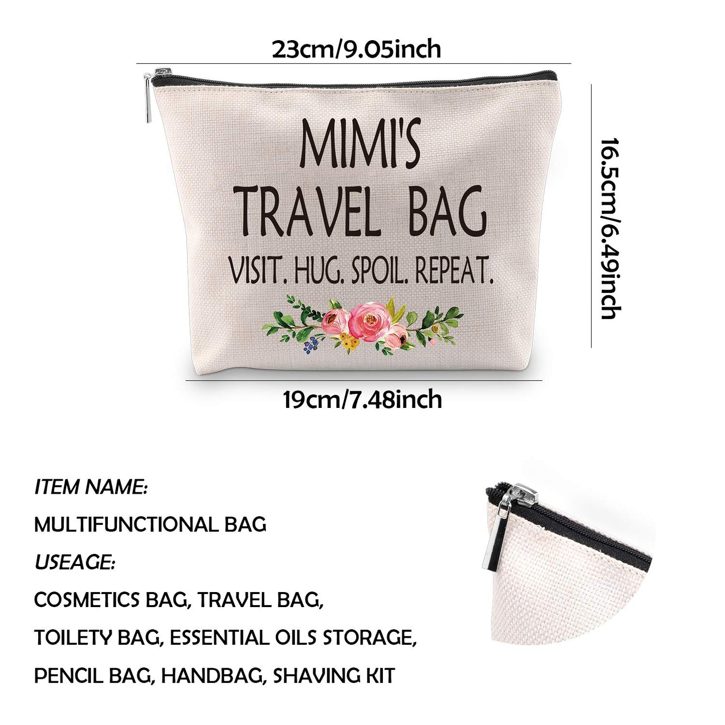 WCGXKO Mimi Gift Mimi Mother's Day Gift Grandma Birthday Gift Travel Gift Cosmetics Bag (MIMI'S TRAVEL)