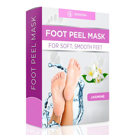 DERMORA Foot Peel Mask - 2 Pack of Regular Size Skin Exfoliating Foot Masks for Dry, Cracked Feet, Callus, Dead Skin Remover - Feet Peeling Mask for baby soft feet, Jasmine Scent