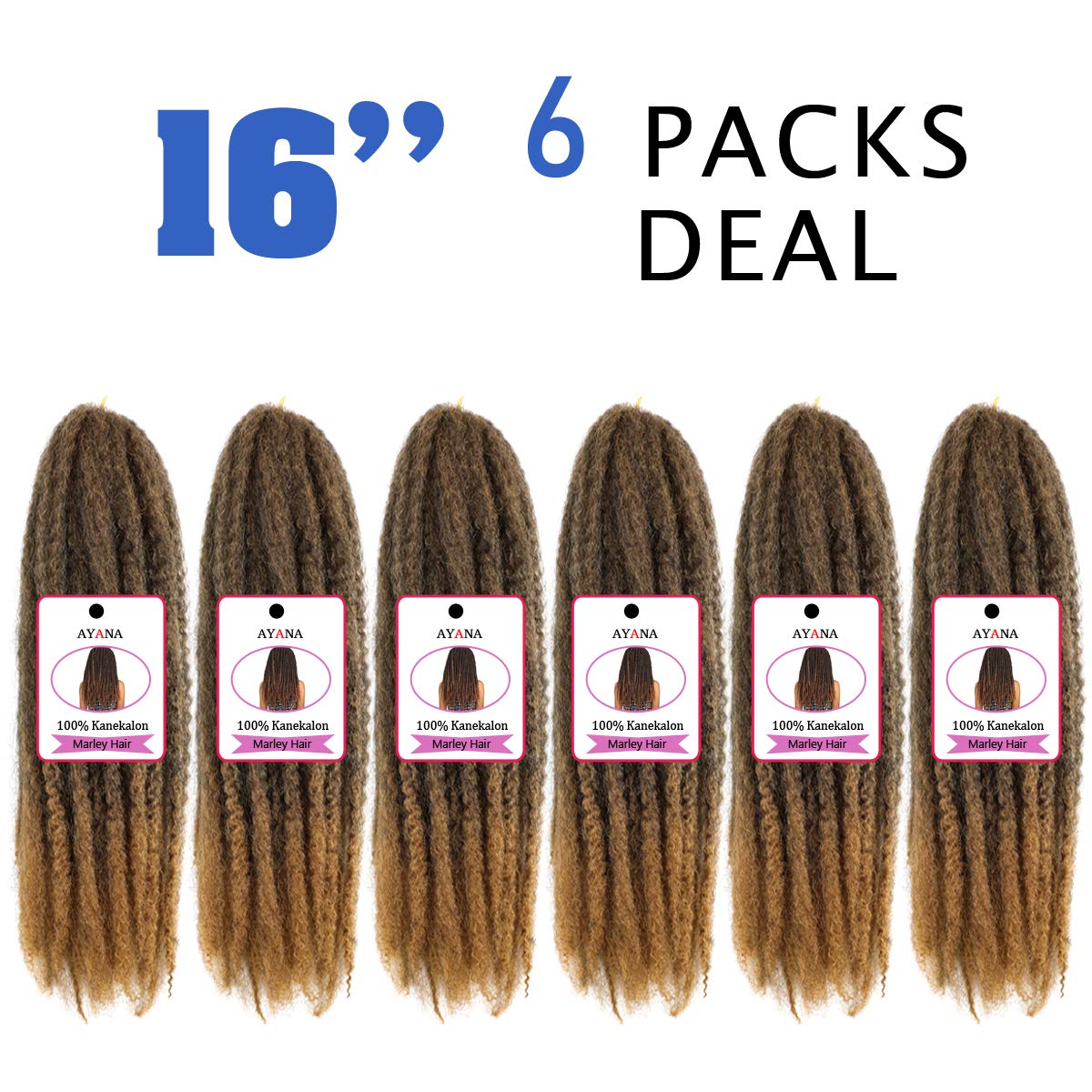 6packs Marley Hair for Twists 18 Inch Long Afro Kinky Marley Braid Hair Kanekalon Synthetic Fiber Marley Braiding Hair Extensions (18inch, T27)