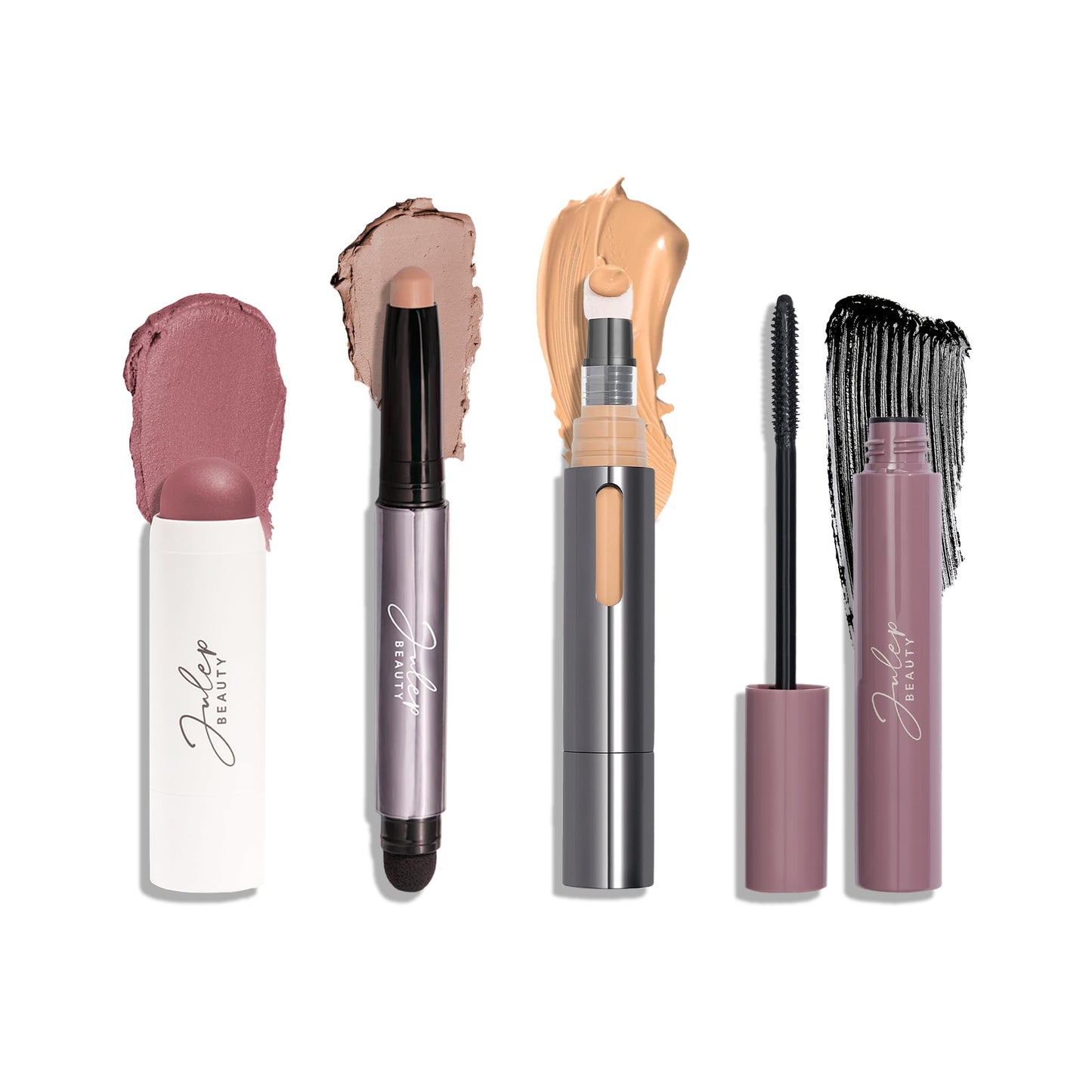 Julep Everyday Easy 4 Piece Kit with Eyeshadow 101 in Putty Matte, Length Matters Lengthening Mascara, Skip The Brush Cream to Powder Blush in Muted Mauve, & Cushion Complexion Concealer in Medium