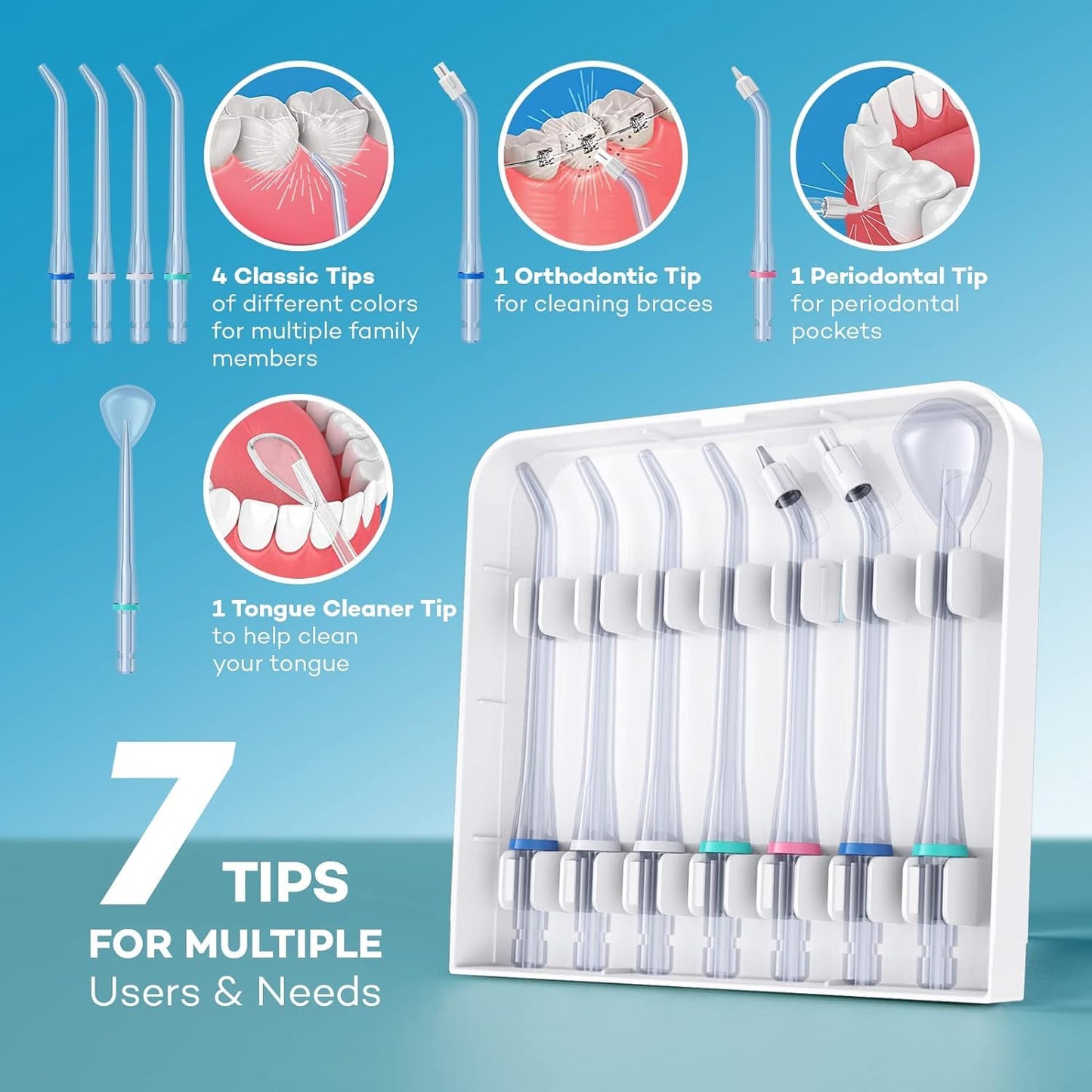 Water Flosser Picks for Teeth Cleaning, 3 Flossing Modes 10 Pressures Professional Electric Water Flossers for Teeth Braces Gums Kids Adults, 7 Water Jet Tips Included for Multiple Dental Care Black