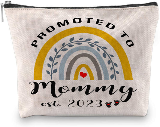 Qsavet New Mom Gift Bag For Women, Promoted to Mommy 2023 Cosmetic Bag, First Time Mom Gift, Mom To Be Gifts, New Mom Makeup Bag, Pregnancy Gifts Bag For New Mama, Travel Pouch Gift For New Mom 2023