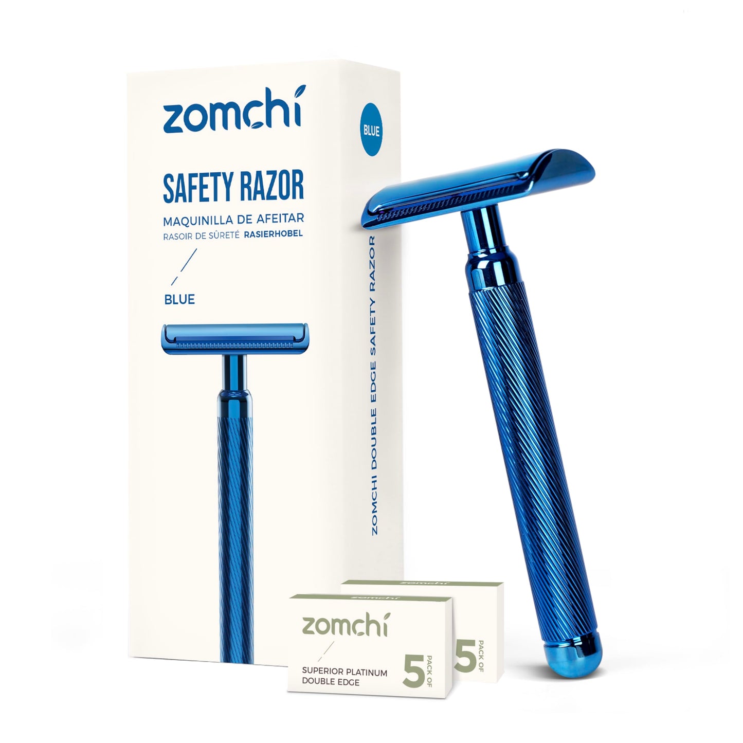 ZOMCHI Double Edge Safety Razor for Men & Women, Premium Metal Razor with 10 Double Edge Safety Razor Blades, Eco-Friendly Razor – Noble Blue