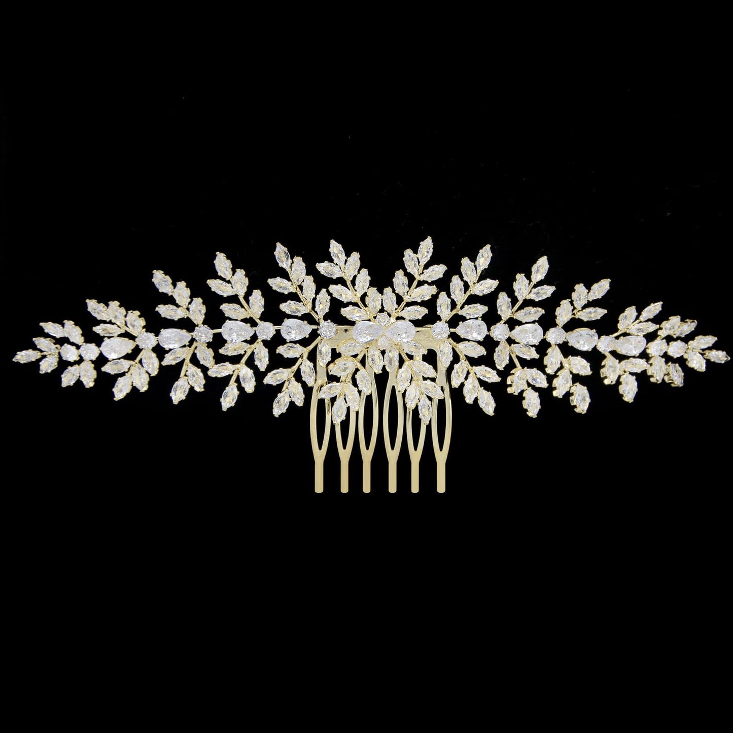 Cubic Zirconia Bridal Hair Comb Headpiece Crystal Hair Pieces for Brides Hair Clip Small Silver Wedding Hair Accessories Peinetas Para Cabello De Mujer Elegantes (Gold-Long)