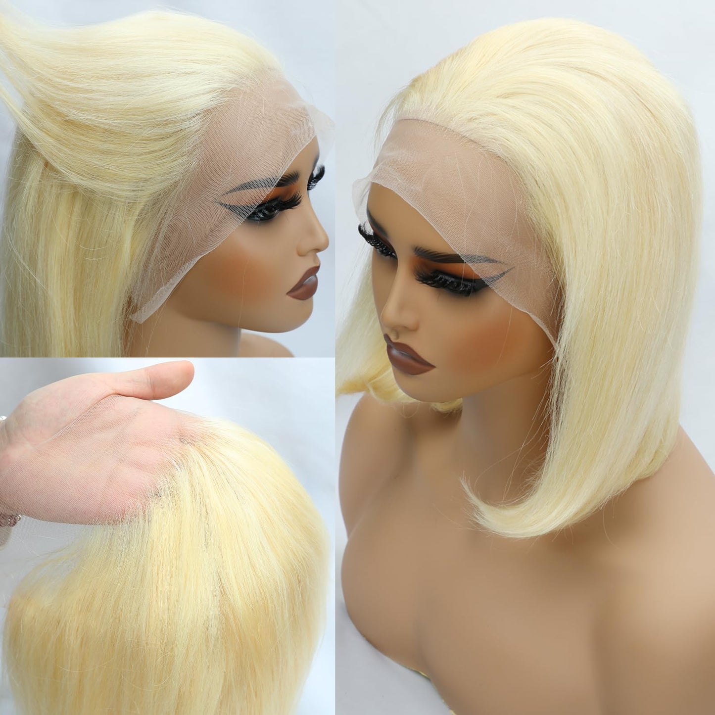 werkueen Blonde Bob Wig Human Hair 613 Bob Lace Front Wig Human Hair 13X4 Blonde Wig Human Hair Bob Pre Plucked Clored Bob Wig with Baby Hair 180% (12 inch)