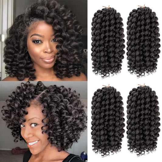 GetMaige Short Jamaican Bounce Curly Crochet Hair Extensions Synthetic 4packs/lot Ombre Brown Ocean Wave Crochet Braids For Black Women (12inch (pack of 4), 4)