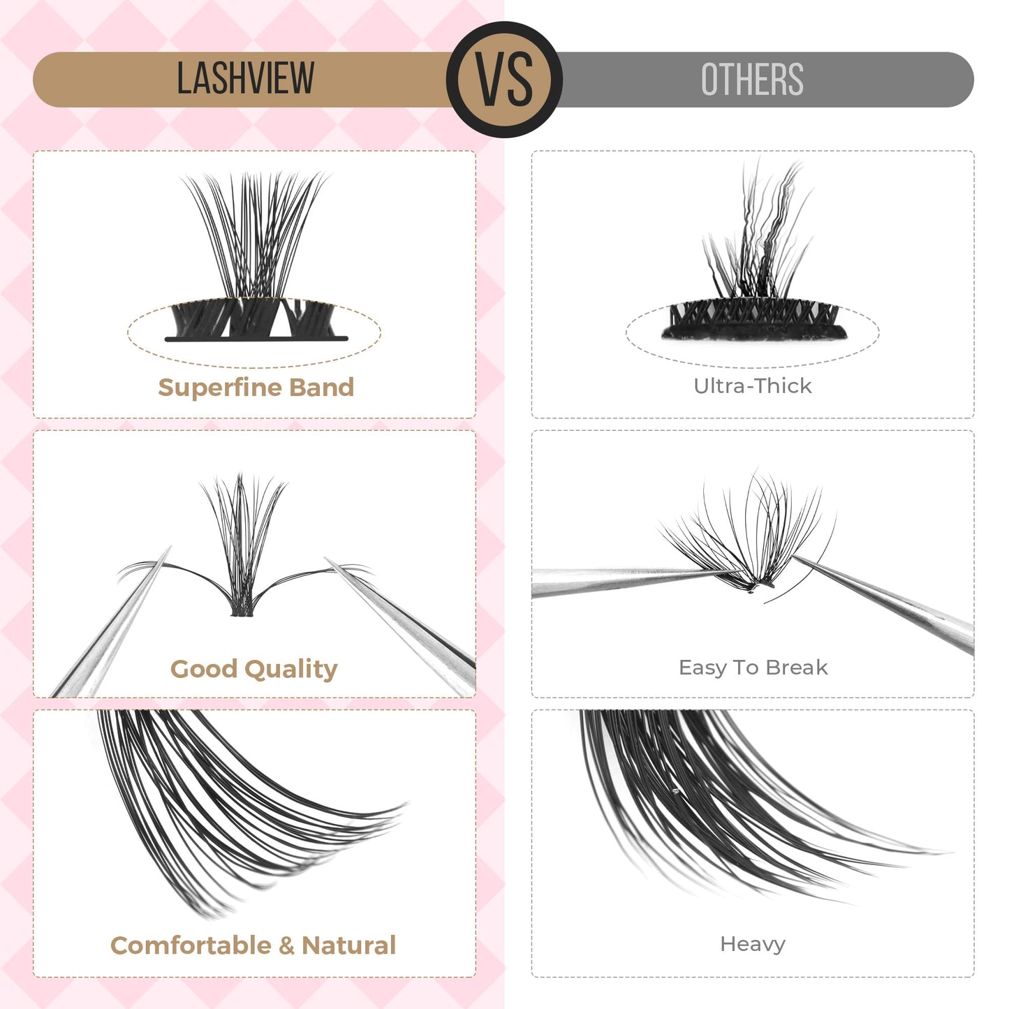 LASHVIEW Lash-Extension-Clusters 280pcs D Curl Lash Clusters Natural Look Cluster Lashes Extensions Super Thin Band & Soft Lashes Reusable 9-16mm MIX (40D)