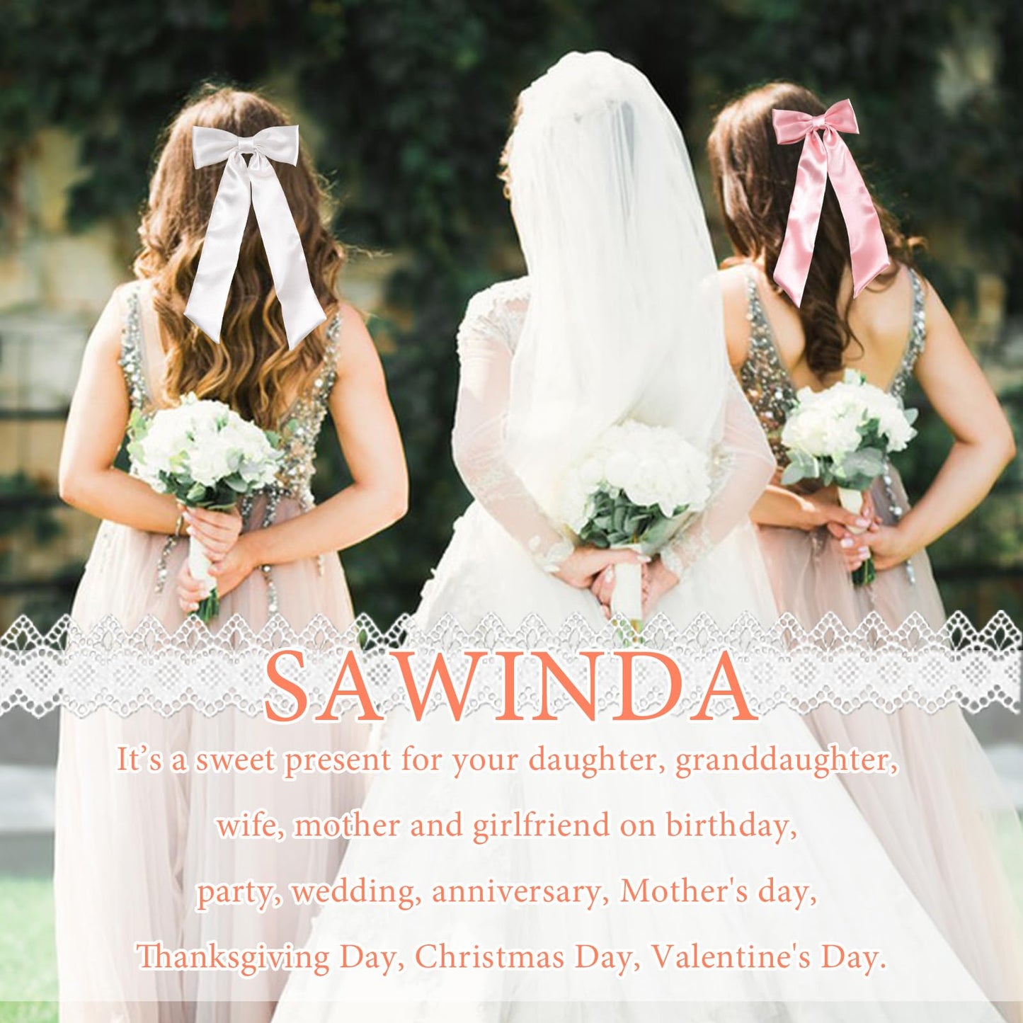 SAWINDA Bow Hair Clips with Long Tail Pink White Hair Ribbon Bows for Women, Big Bowknot Hair Barrette for Girls Wedding Prom Daily Outfits Tassel Claw Hair Clip Hair Accessories(2PCS-Pink&White)