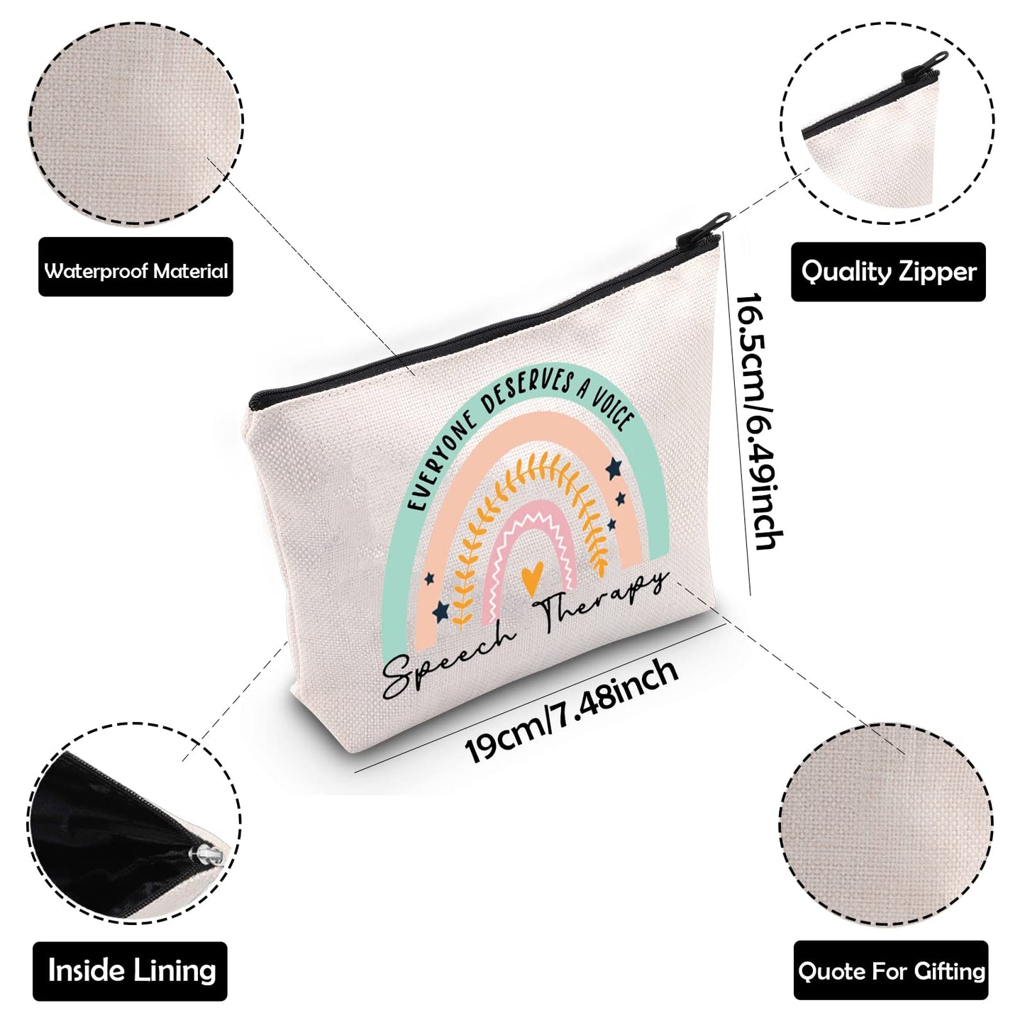 ZJXHPO Rainbow Speech Therapy Cosmetic Bag Everyone Deserve A Voice Speech Therapy Makeup Bag With Zipper SLP Appreciation Gift (Speech Therapy)