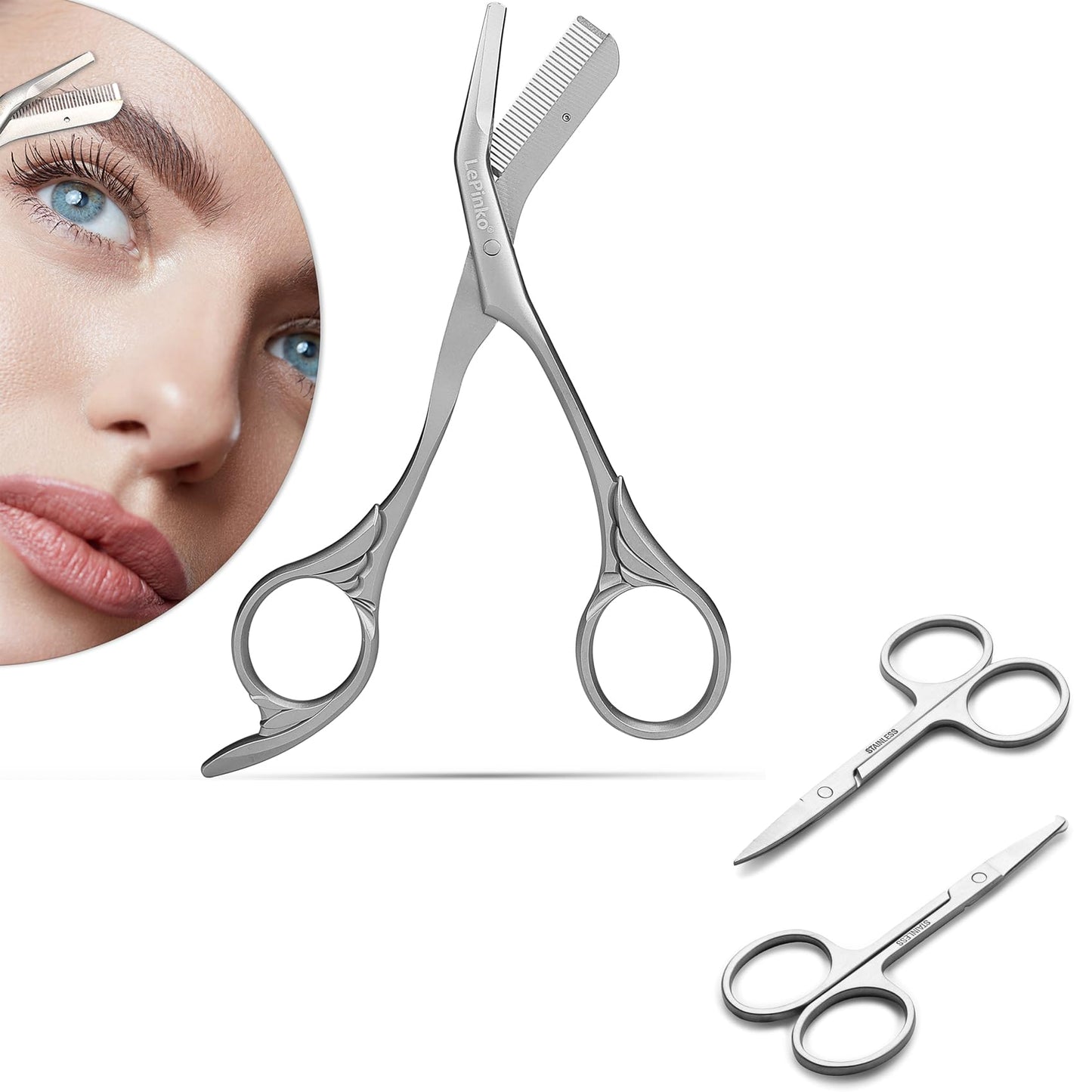 Eyebrow Trimming Scissors with Combs and Facial Hair Grooming Scissors Set