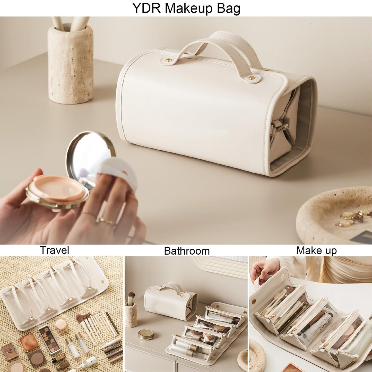 YDR Travel Makeup Bag,Capacity Cosmetic Travel Bag for Women Portable Pouch Makeup Organizer Bag with Divider and Handle Makeup Case Toiletry Bag