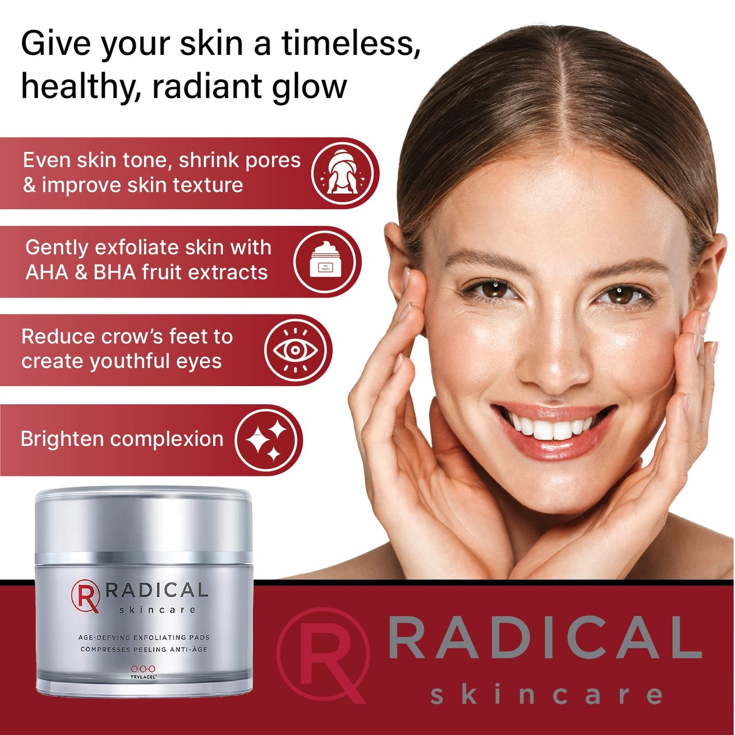 Radical Skincare Age-Defying Exfoliating Pads - Remove Dead Skin, Even & Brighten Skin Tone for Radiant Glow - For All Skin Types Including Sensitive Skin - Paraben & Cruelty Free (60 Pads)