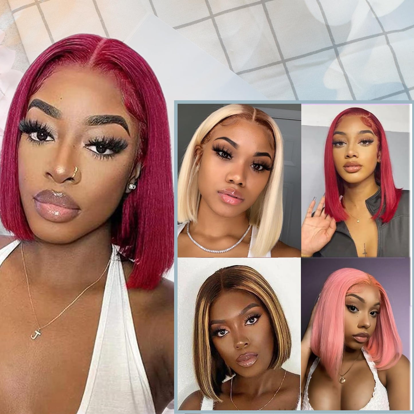 Blonlier 99j Bob Wig Human Hair Burgundy Lace Front Wigs Human Hair Bob Wigs Red Bob Wig Human Hair Glueless Wigs Human Hair 12inch HD Lace Front Straight Wig