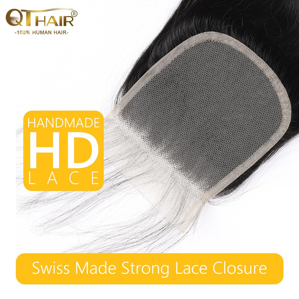 QTHAIR 14A Brazilian Body Wave Lace Closure (14inch) 4x4 Free Part Swiss Lace Closure Natural Brazilian Virgin Human Hair Top Swiss Lace Closure