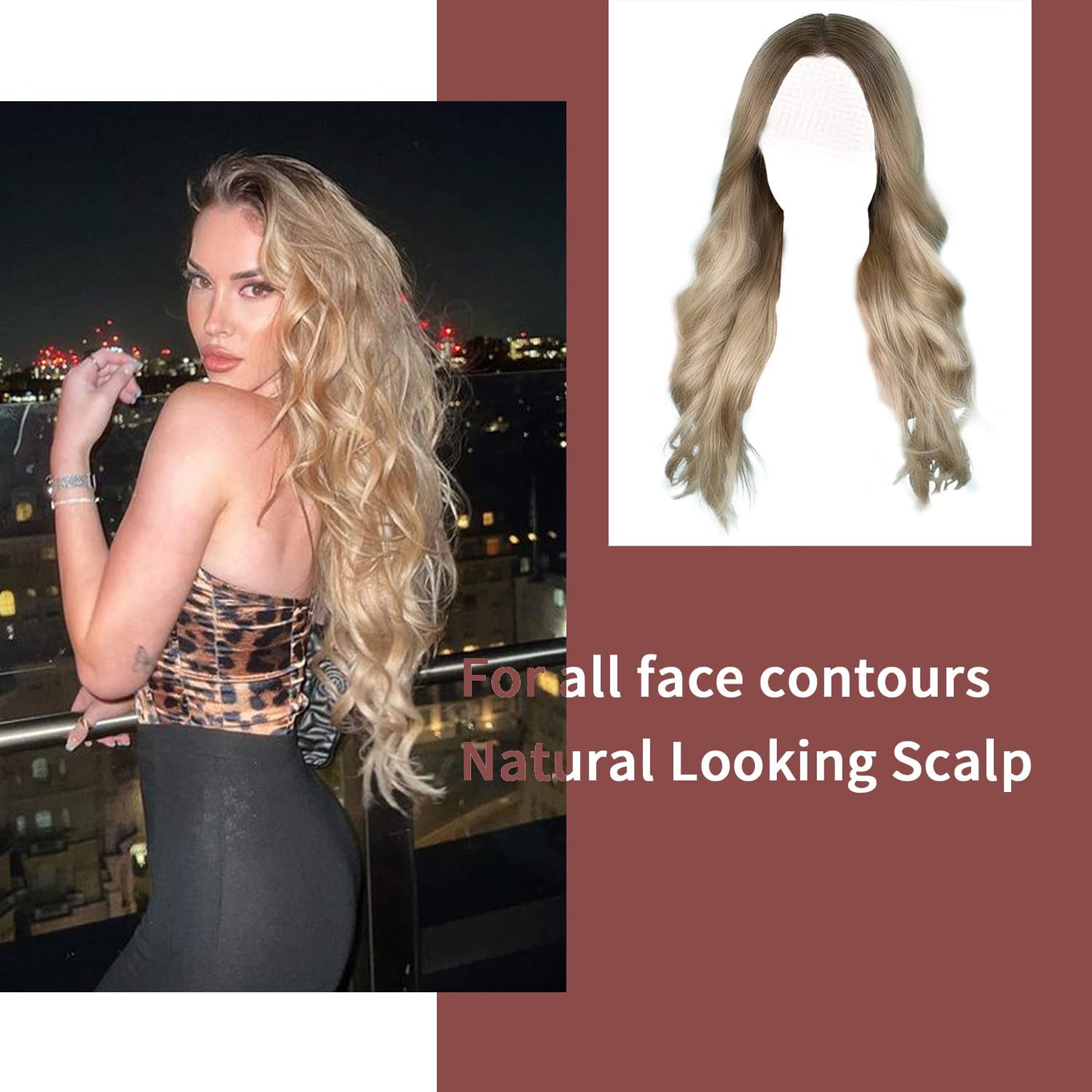 Singolas Long Blonde Wig Ombre Blonde Curly Wig Glueless Synthetic Lace Front Wigs for Women Body Wave Blonde Lace Front Wigs 24 Inch, 1 Count