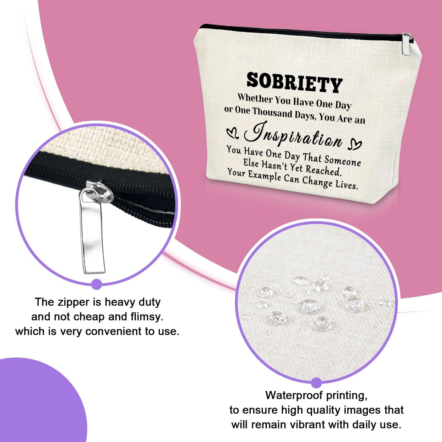 Sobriety Gift for Women Addiction Recovery Gifts Makeup Bag Encouragement Gift for Friend AA Gifts Cosmetic Bag Recovery Gift Alcoholics Anonymous Gift New Beginnings Gift Cosmetic Travel Pouch