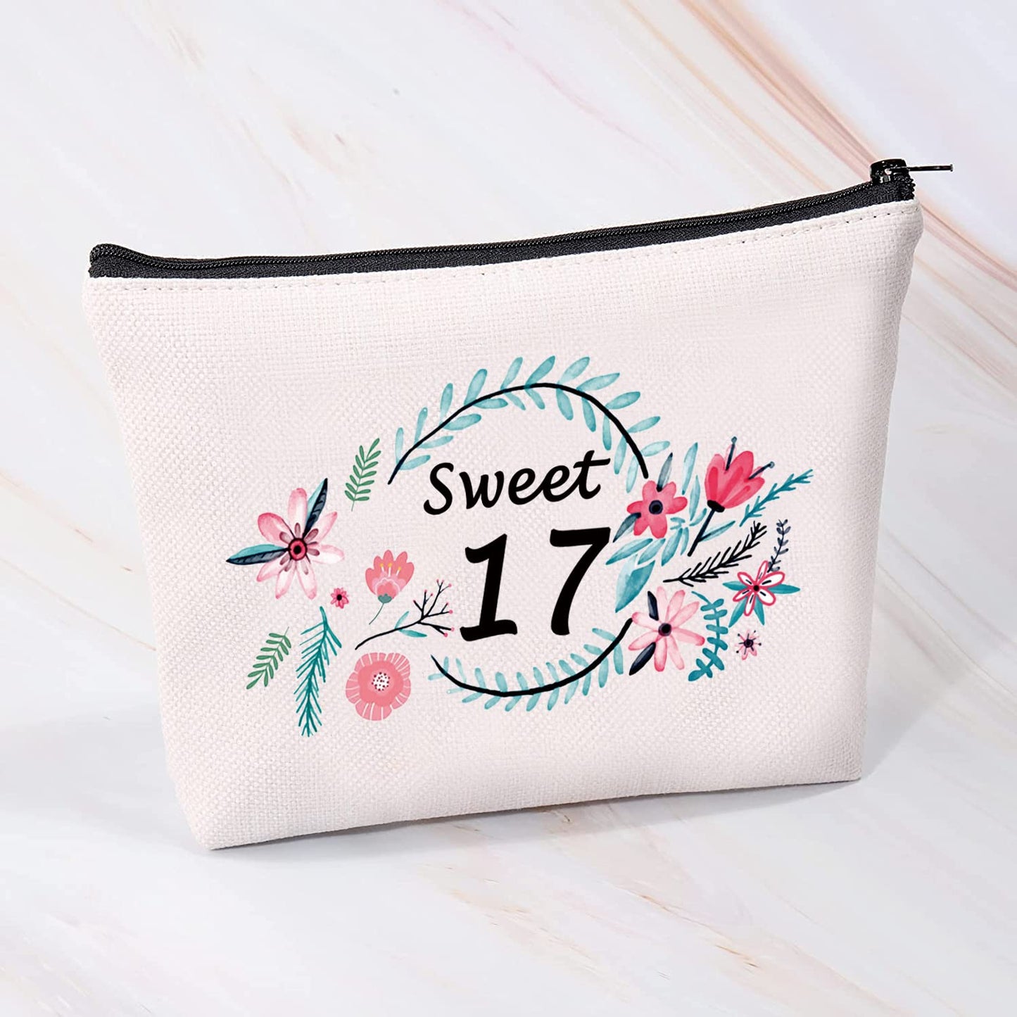 MBMSO Sweet 17 Makeup Bag Happy 17th Birthday Gift Bag 17 Year Old Girl Gifts Inspirational Gifts always Remember You are Braver than You Believe (Sweet 17)